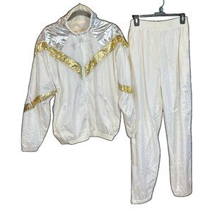 New Vintage M.J. Carroll White Gold Silver Jacket & Pants Windbreaker Medium M